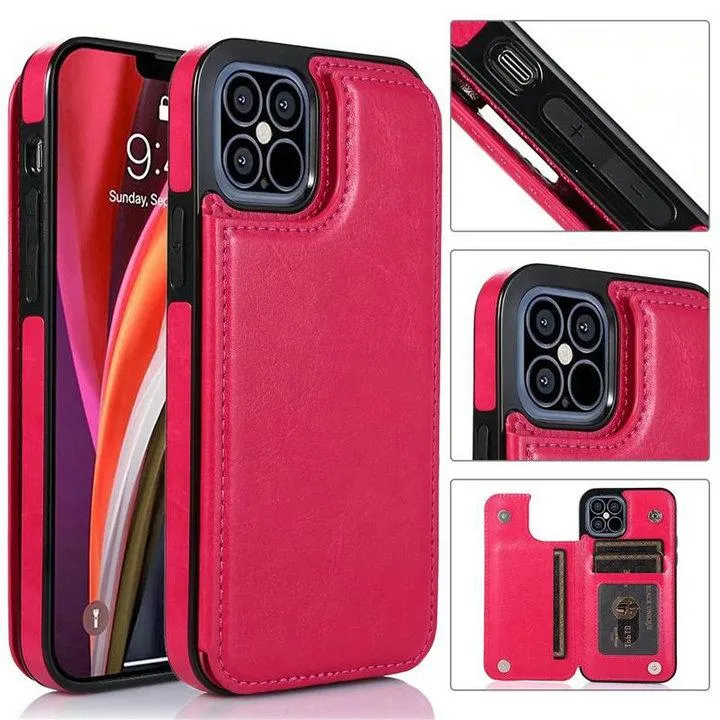 Luxury PU Leather Phone Cases for Phone 13 12 11 Pro Max XR Xs Back Cover Kickstand Card Bag