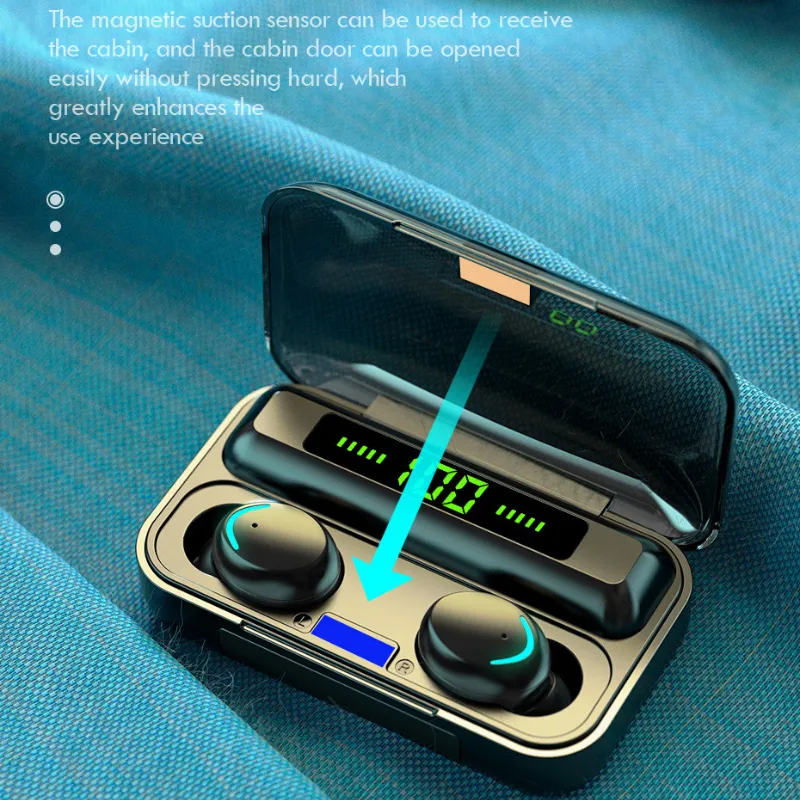 F9-5 Wireless Headphones 5c TWS Bluetooth 5.0 Earphones 9D Stereo Music Handsfree 2000mAh Charging Box With Microphone Sport Waterproof Headsets Earbuds