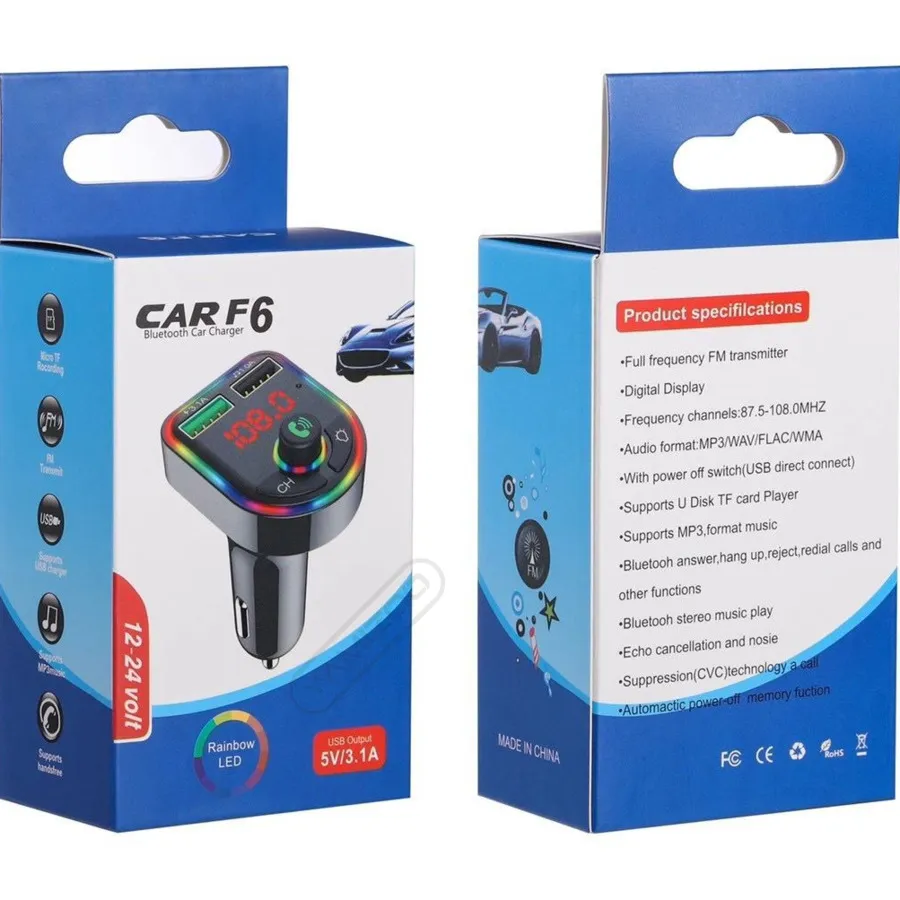 F5 F6 RGB Ambient Light Car MP3 Player Bluetooth 5.0 FM Transmitter Wireless Handsfree Car Kit with Dual 3.1A Charger