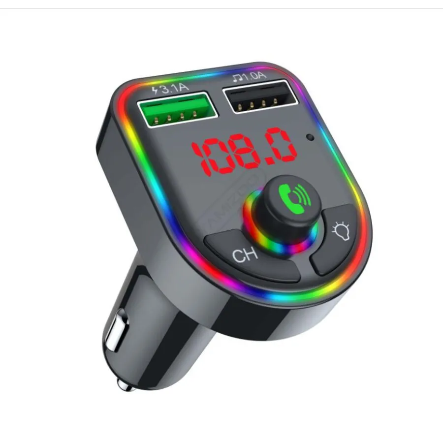 F5 F6 RGB Ambient Light Car MP3 Player Bluetooth 5.0 FM Transmitter Wireless Handsfree Car Kit with Dual 3.1A Charger