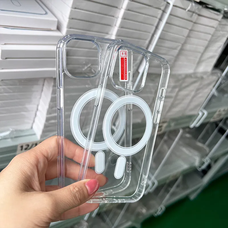 Transparent Magnetic Phone Cases Clear Acrylic Back Cover for iPhone 15 pro max 14 13 12 11 XR Samsung S24 S23 S22 Ultra Compatible with Magsafe Charger with Retail Box