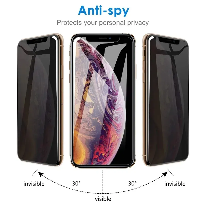 2.5D Privacy Anti-Spy Tempered Glass Screen Protector For iPhone 15 14 13 12 11 Pro Max XS XR 8 Samsung S20 FE S21 S22 Plus A13 A23 A33 A53 A73 A12 A32 A42 A52 A72 Retail Package